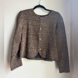 First Option Brown Textured Cropped Jacket Cozy Boho Minimalist Layering S